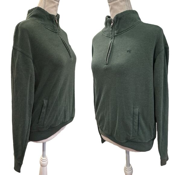 PINK Victorias Secret Mock Neck Sweatshirt Women’s XS Green Logo 1/4 Zip - Picture 4 of 9